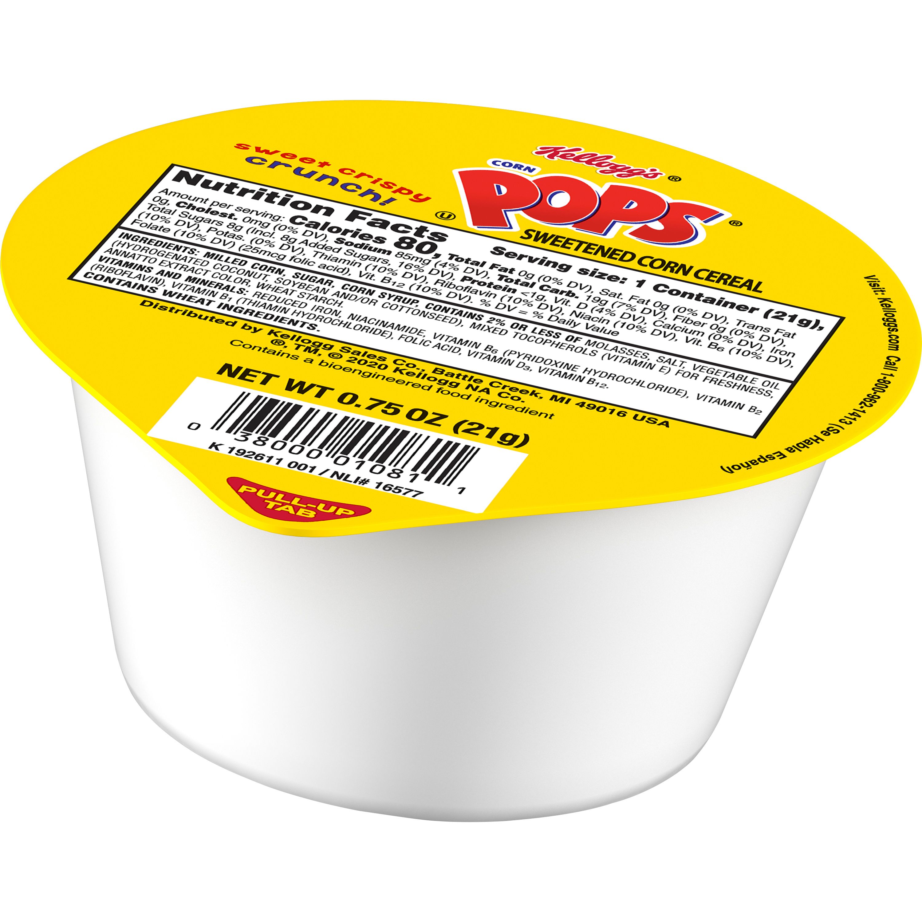  Corn Pops Cold Breakfast Cereal Cups, 8 Vitamins and